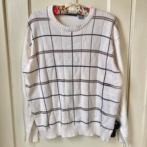 Vintage 90s y2k white striped sweater grandpa style Size XL Oscar de la renta